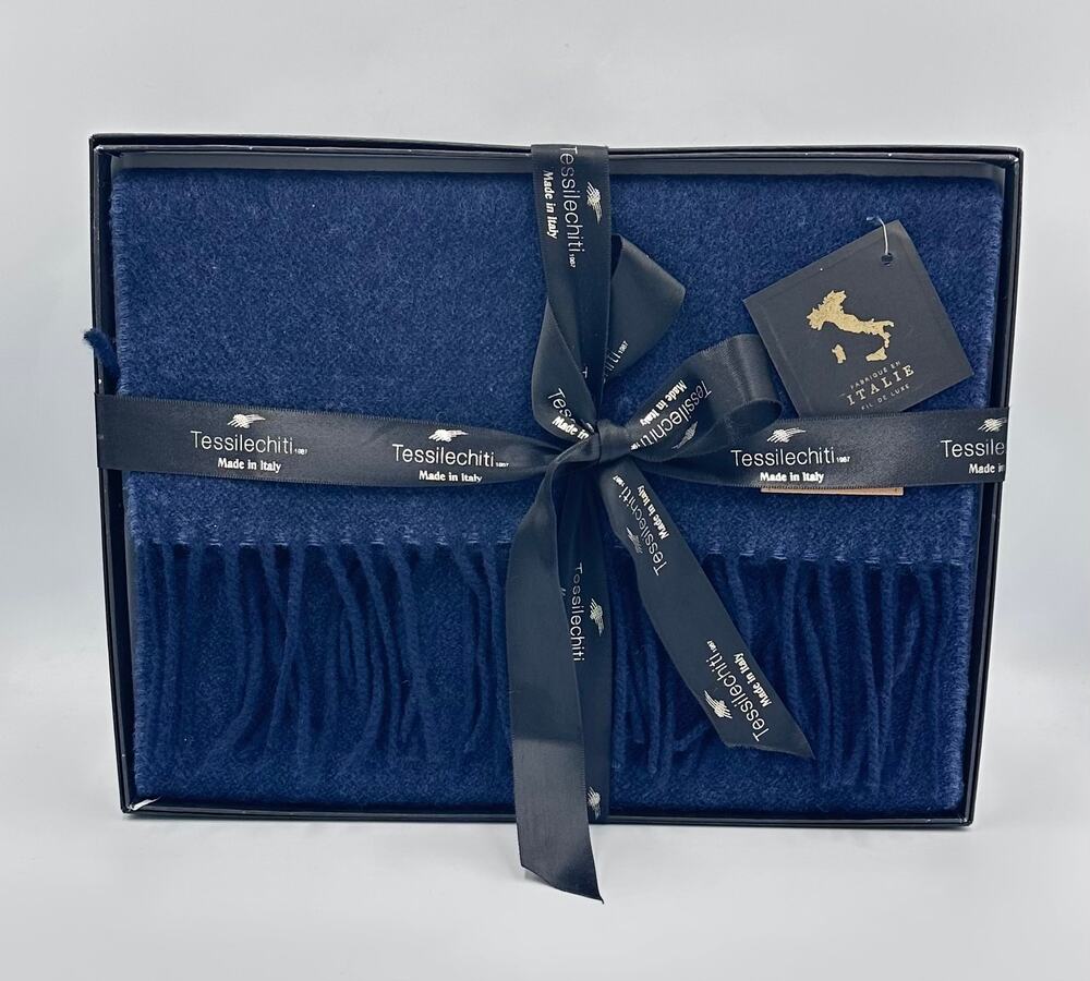 ASHMERE WOOL ITALY SCARF TESSILECHITI BLUE GIFT BOX $295 NWT